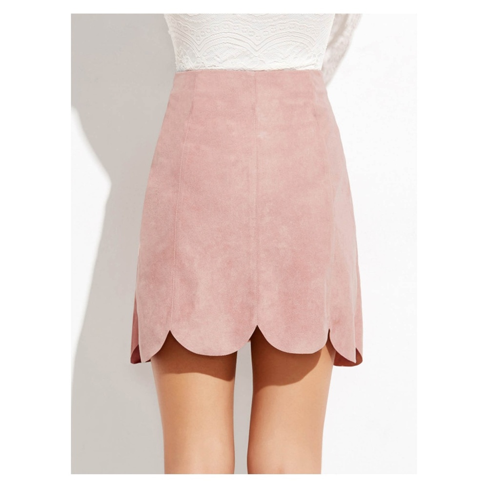 Pink Faux Suede Button Down Scallop Skirt - Picture 3 of 5